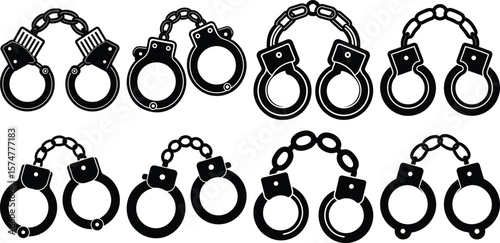 Handcuffed icon vector set for law arrest police crime security flat silhouette symbol illustration
