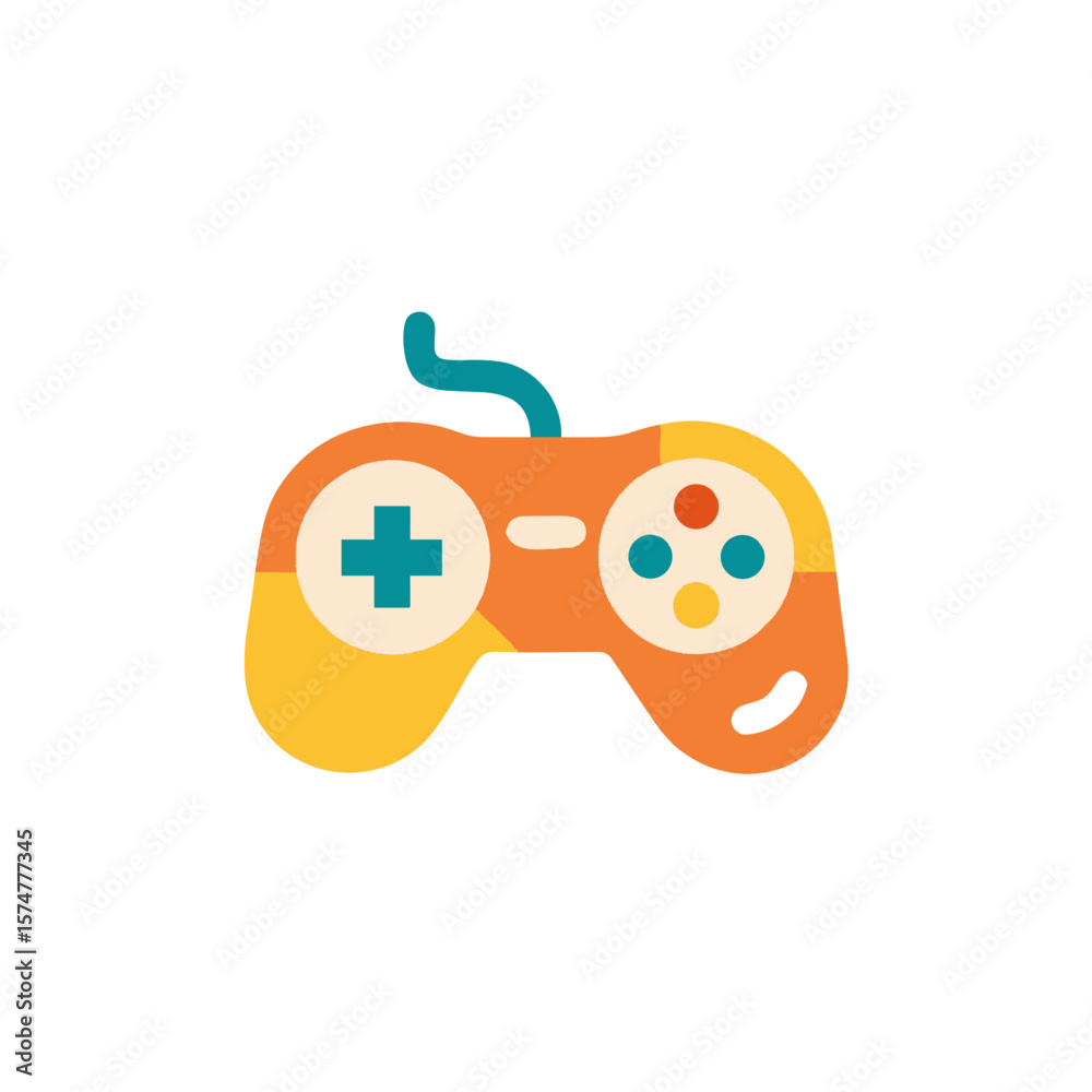 Colorful flat illustration of a gaming controller featuring buttons and a cable, representing the excitement of video gaming and interactive entertainment experiences Colorful flat illustration of a gaming controller featuring buttons and a cable, representing the excitement of video gaming and interactive entertainment experiences