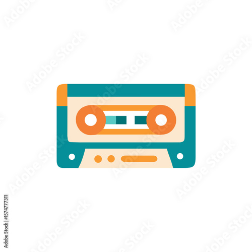 Retro cassette tape illustration in vibrant colors, showcasing a classic audio medium, representing nostalgia and the evolution of music technology in a modern design context