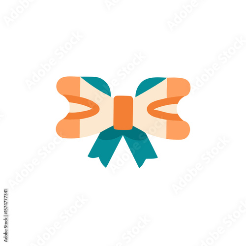 Colorful flat illustration of a decorative bow with vibrant colors, featuring a central knot and flowing ribbon tails, ideal for festive occasions and celebrations