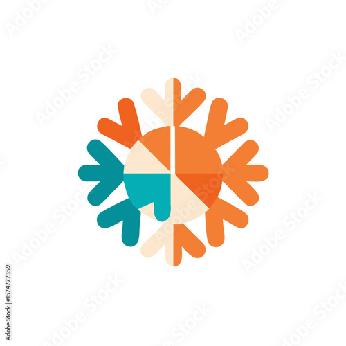 Colorful geometric illustration featuring a circular design with symmetrical shapes and vibrant colors, representing harmony and balance in modern art and design concepts