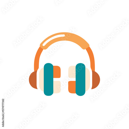 Colorful flat illustration of headphones with vibrant colors, showcasing modern design elements, ideal for music, audio, and technology themes, emphasizing sound quality and style