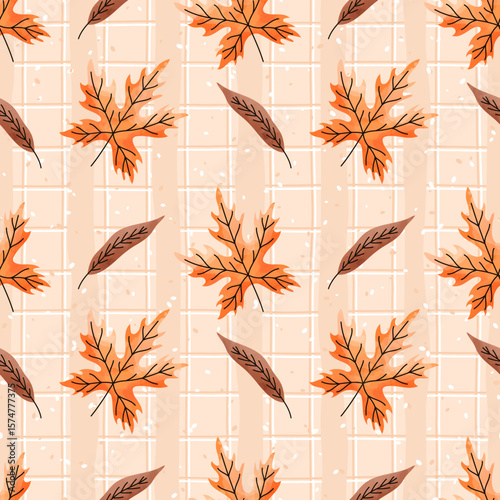 Watercolor maple leaves seamless pattern in warm autumn tones. Perfect for seasonal textile, digital paper, and cozy fall designs