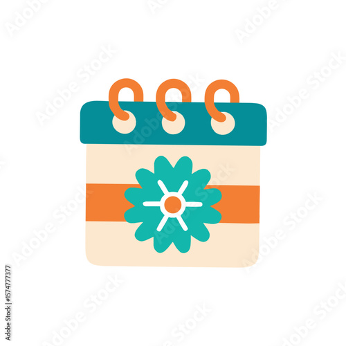 Colorful calendar illustration featuring a floral design, with a vibrant color palette and playful elements, symbolizing organization and planning for various events and activities