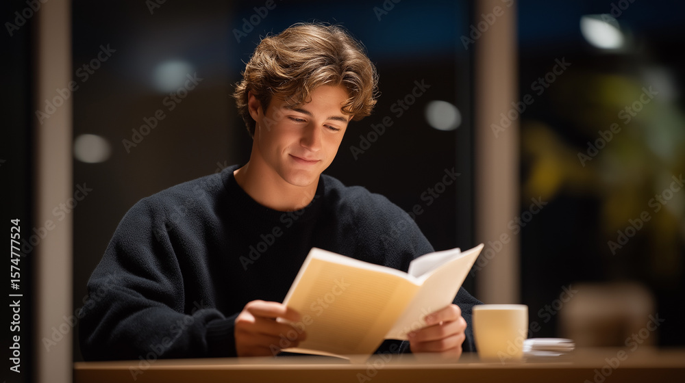 Fototapeta premium Director reviewing script in rehearsal space with warm light