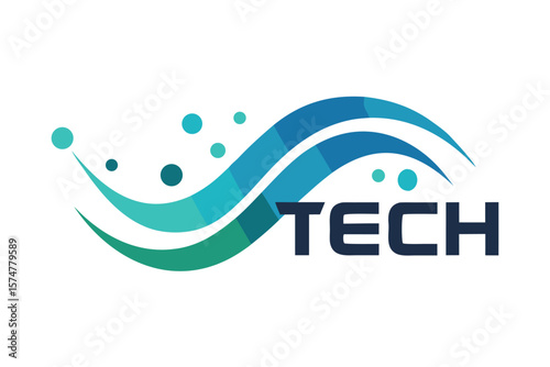 Modern tech logo design with flowing waves and abstract circles
