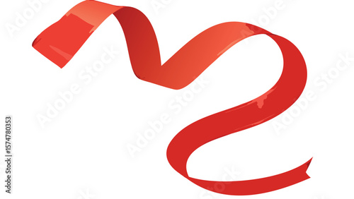 A vibrant red ribbon gracefully curves and flows against a pristine white background, creating a dynamic design