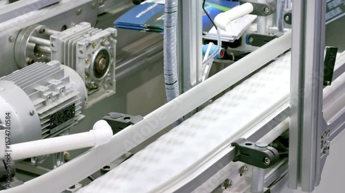 A conveyor belt in a factory for automated manufacturing