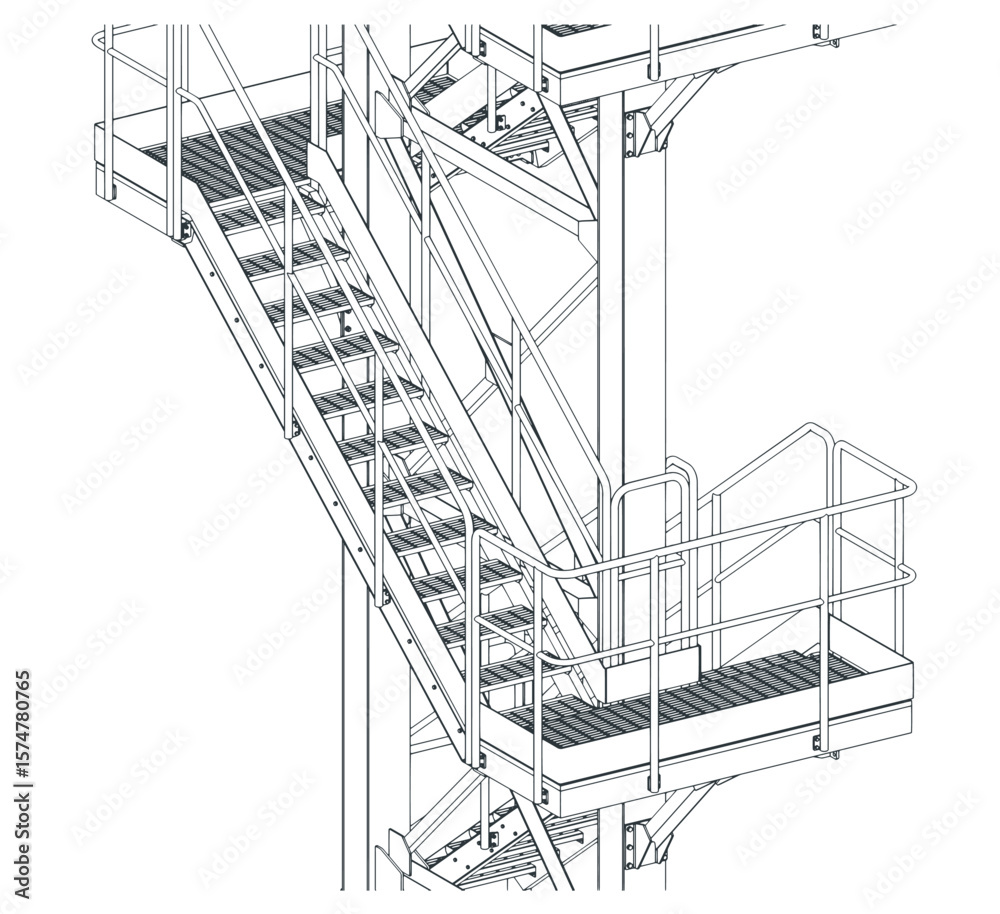 Fototapeta premium Industrial metal staircase drawing