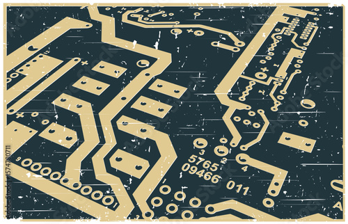 Circuit board close up retro poster illustration