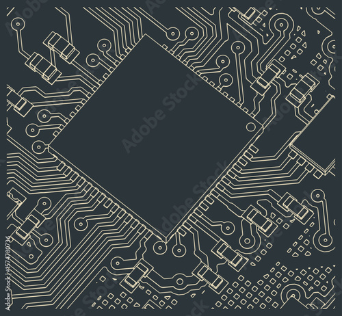 Circuit board with CPU on it close up