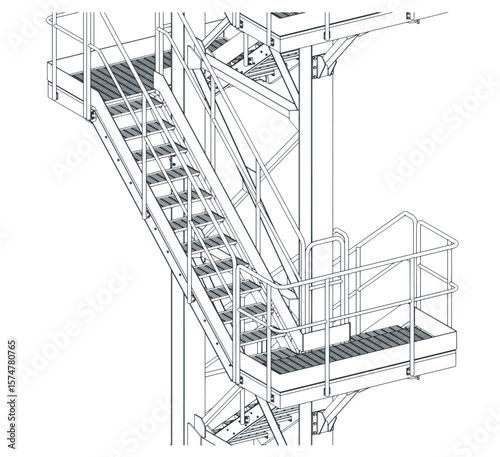Industrial metal staircase drawing