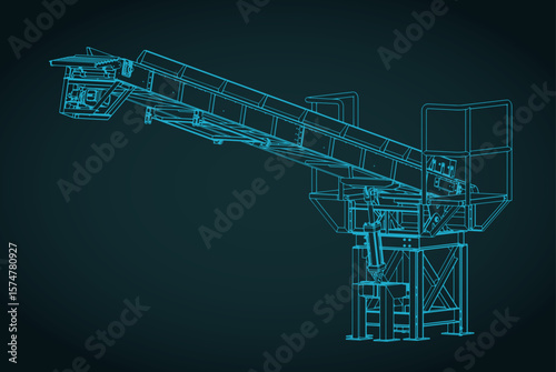 Loading conveyor with hydraulically adjustable angle isometric blueprint