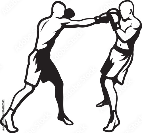 Silhouette of two boxers mid-fight, one dodging while the other throws a punch. Dynamic and minimal fighting scene.