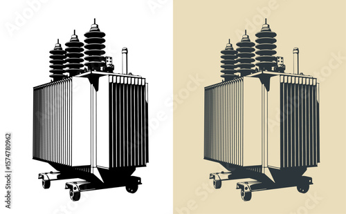Power three-phase transformer illustrations