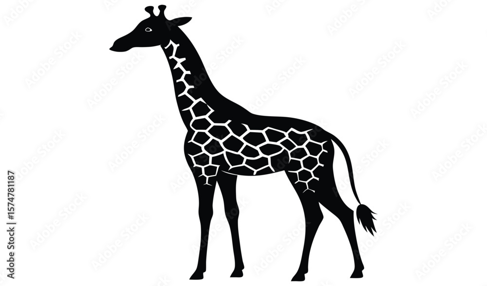 Naklejka premium Black and white silhouette of a giraffe