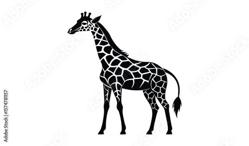 Black and white silhouette of a giraffe