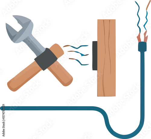 A cartoon illustration of tools and electrical wiring, depicting a home repair or installation.