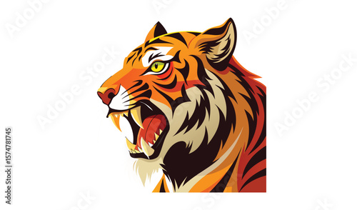 Stylized tiger head roaring profile view