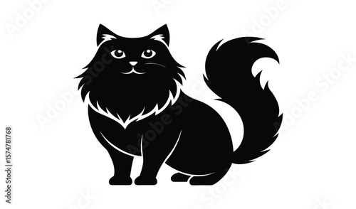 Black longhair cat sitting silhouette illustration
