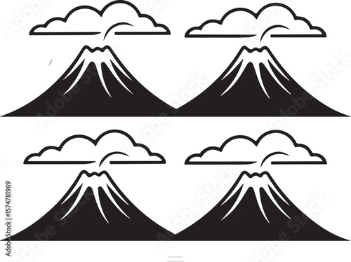 Volcano eruption illustrations four vector graphics of active volcanoes with smoke