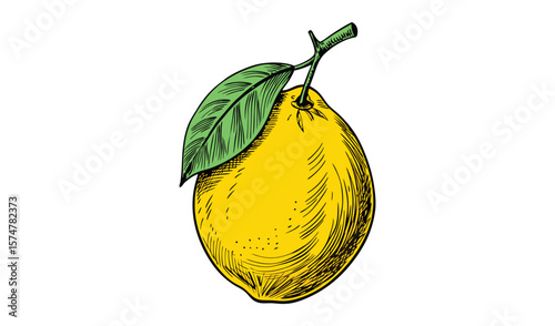 Hand drawn lemon with leaf illustration