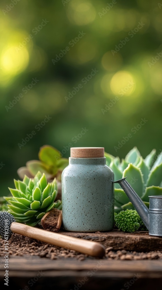 Fototapeta premium Gardening Still Life with Succulents and Tools