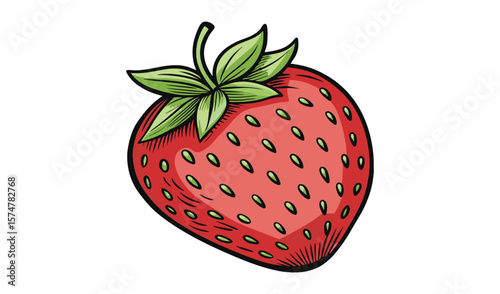 Single red strawberry illustration drawing