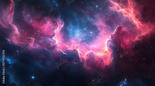 Breathtaking nebula with swirling gas clouds and glowing lights