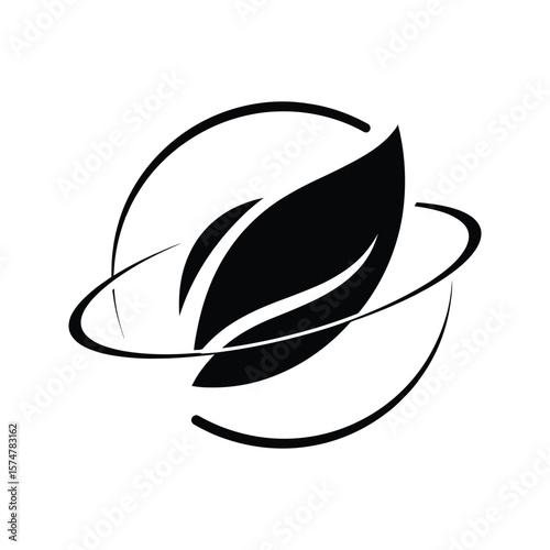 Ecofriendly logo design black leaf in a circle global sustainability nature icon