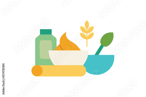 Natural Baking Ingredients In Flat Icon Style On White