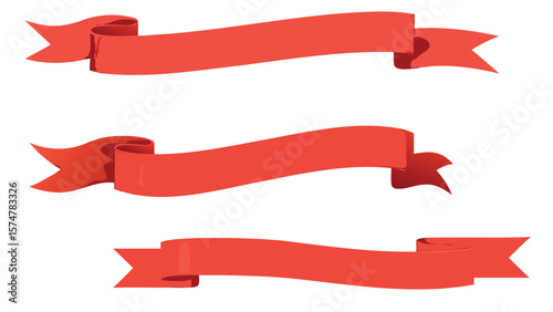 Illustration of a red ribbon banner with multiple folds and pointed ends on a white background