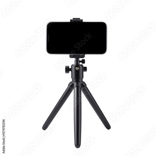Professional digital camera on tripod, isolated photographic equipment