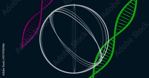 Papier peint Floating grey wireframe sphere rotating in dark illustration, with magenta and g
