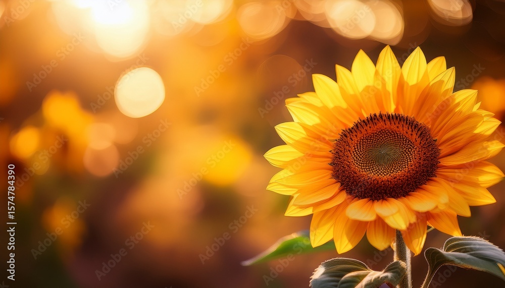 Fototapeta premium vibrant sunflower bloom with soft bokeh background in warm autumn light