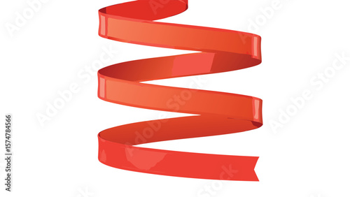 A red ribbon spiraling down with a slight gradient and a glossy finish on a white background plain