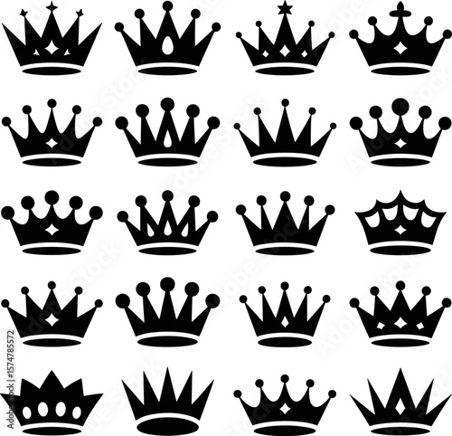 Crown Silhouette Vector Set – Black Royal Icons and Symbols Collection