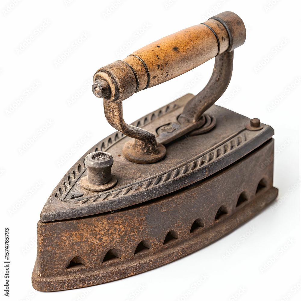 antique iron isolated on a white background close up antique iron isolated on a white background close up
