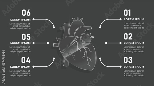 3D Glass Heart Medical Infographic – 6 Step Timeline, Surgical Flowchart, Vector Business Design