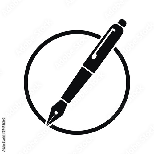 Black fountain pen icon in circle writing stationery office supplies design element