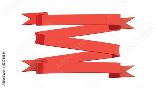 A red ribbon banner with a zigzag pattern and pointed ends displayed on a white background image