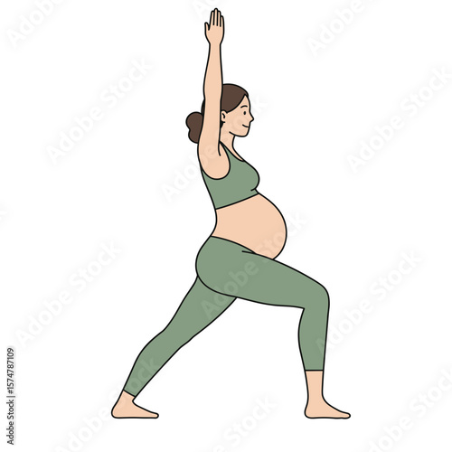 Pregnant woman practicing yoga, determined mood, performing warrior pose on transparent background