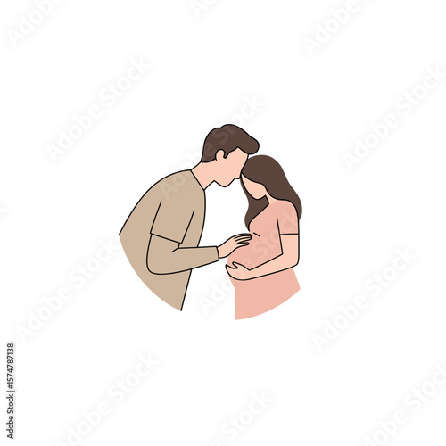 Icon of a couple expecting a baby on a transparent background with emotional connection and copy space
