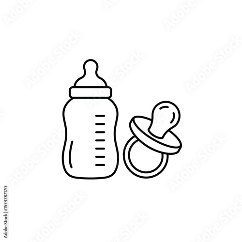 Baby bottle and pacifier icon, simple design on transparent background