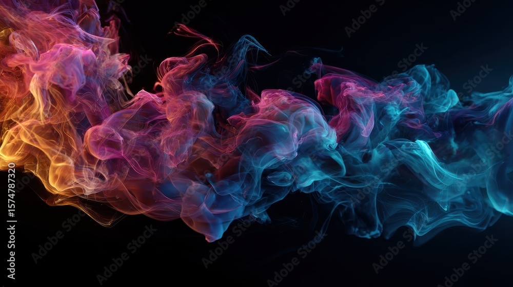 Obraz premium Luminous smoke swirls in vibrant colors against a black background