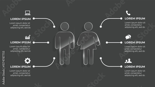 3D Glass Man and Woman Medical Infographic – 6 Step Timeline, Human Biology Flowchart, Vector Design