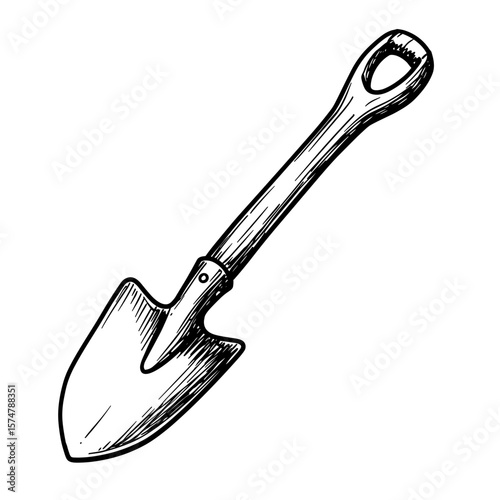 vintage ink sketch garden shovel on white background