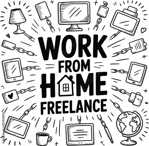 Work from home freelance concept vector art for remote job opportunities and digital nomad lifestyle