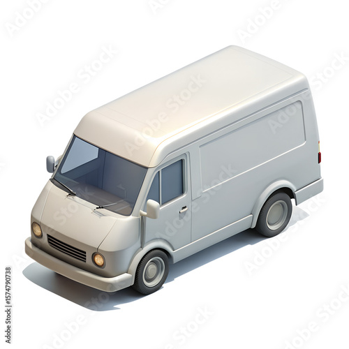 High-Angle View of a Generic White Cargo Van 3D Render
