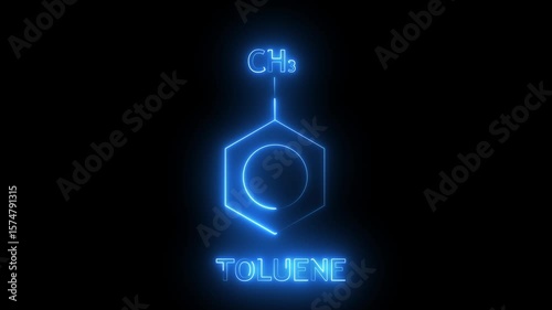Animation of toluene chemical formula consisting of benzene rings, hexagons. Seamless background.